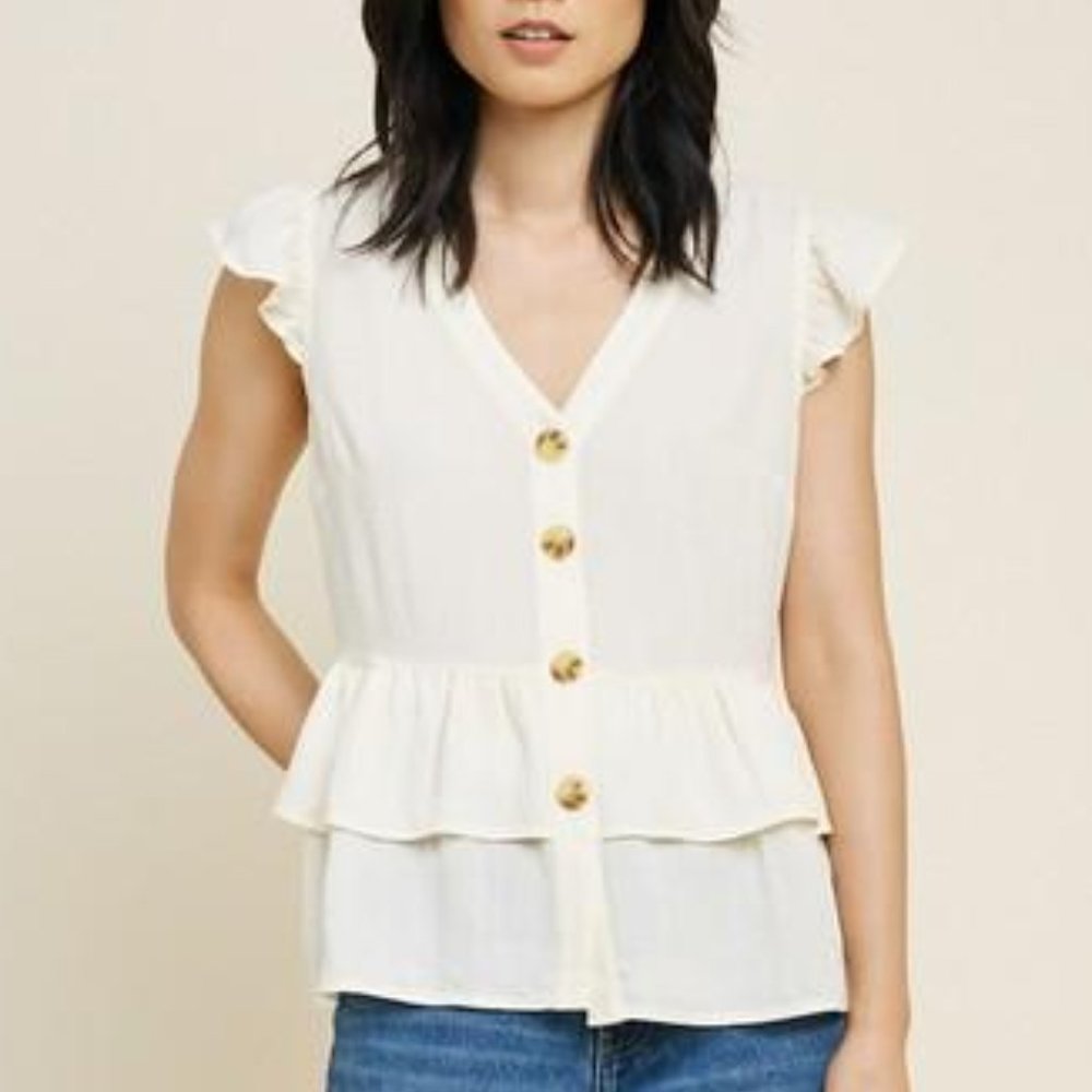 Button-Down Tiered Ruffle Hem Top